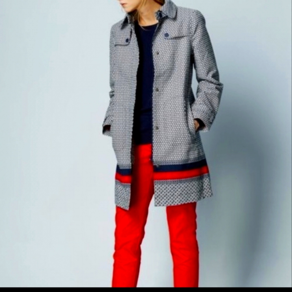 Boden Mac Raincoat Blue White & Red Size 10